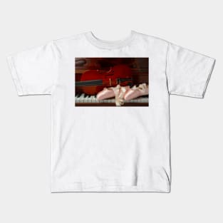 Pointe Shoes And Violin On Piano Kids T-Shirt